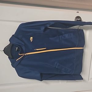 The North Face Zip Up Asymmetrical Hoodie - blue with yellow zipper - women's M